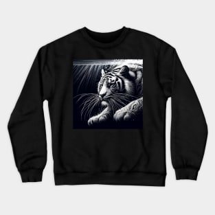 Monochromatic Outline Tiger Swimming in Water Portrait Crewneck Sweatshirt